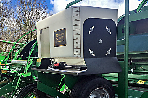125 litre applicator tank kit mounted on a baler